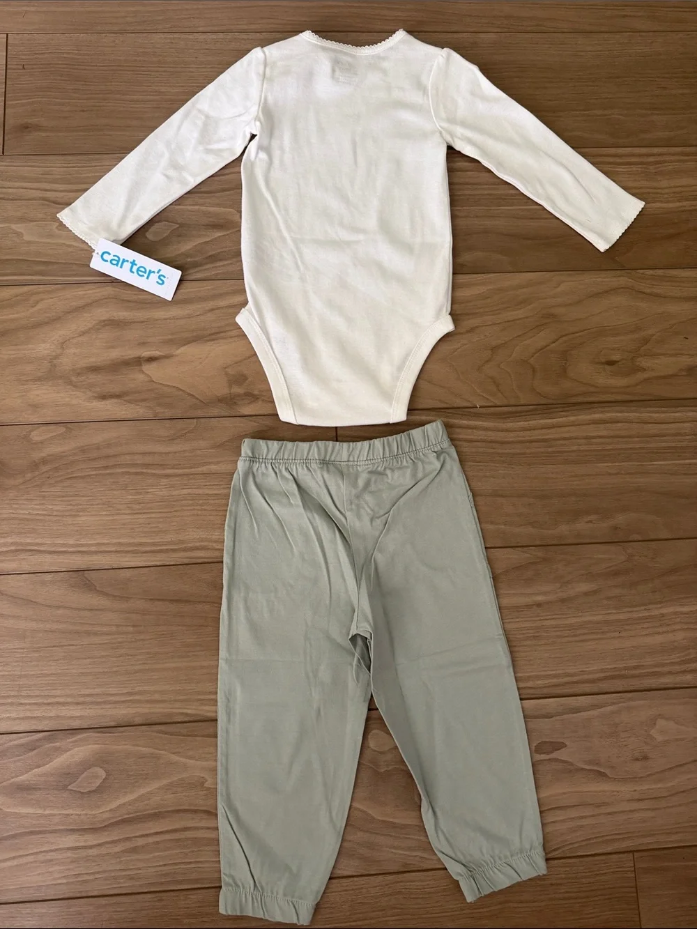 Girls' White Butterfly Bodysuit and Sage Green Jogger Pants Set